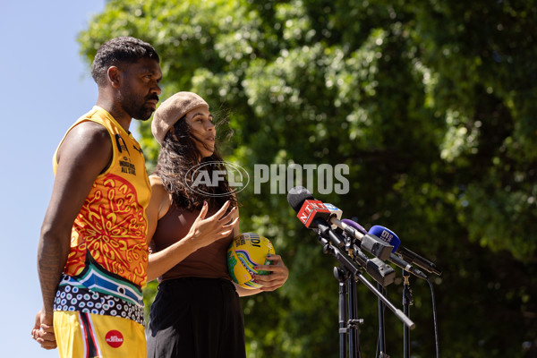 AFL 2025 Media - Indigenous All Stars Guernsey & Sherrin Reveal 160125 - A-56201116